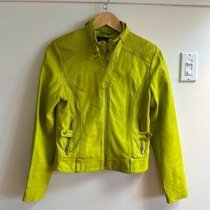 Green Topshop leather moto jacket, size 6 (UK 10)